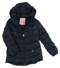 Tmavomodro-zlatá puntíkatá šusťáková zimní bunda s kapucí Tom Tailor