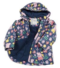 Tmavomodrá vodeodolná kvetovaná zateplená bunda s Peppou a kapucňou Nutmeg
