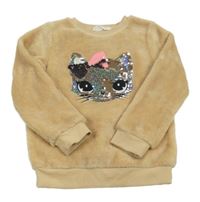 Béžová plyšová mikina s mačičkou H&M