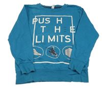 Modrá mikina s nápismi a obrázkami Yigga