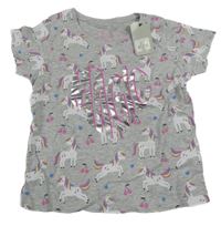 Nové - Svetlosivé tričko s jednorožcami Primark