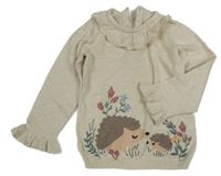 Béžový sveter s ježkami a golierikom Tu