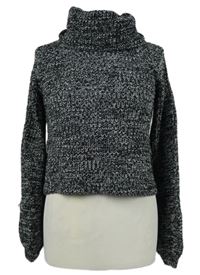 Dámsky čierno-biely melírovaný crop sveter s rolákom Shein