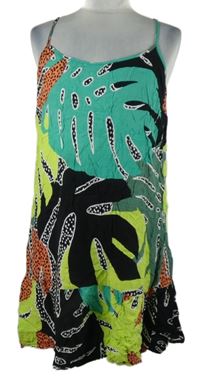 Dámske čierno-zelené vzorovnaé šaty s lístky Papaya