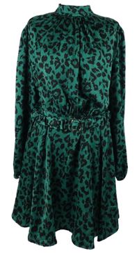 Dámské zeleno-černé vzorované šaty s páskem AX 