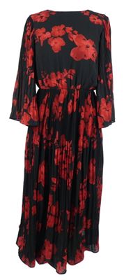 Dámské černo-červené květované šifonové midi šaty H&M