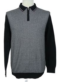 Pánsky čierno-biely vzorovaný sveter s golierikom EASY