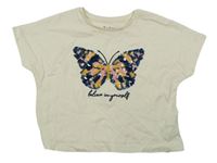 Biele crop tričko s motýlkom Nutmeg