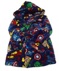 Tmavomodrý chlupatý župan s Avengers a kapucí Marvel