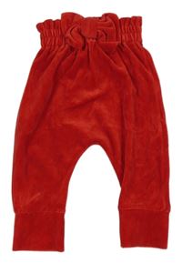 Červené sametové tepláky s mašlí 