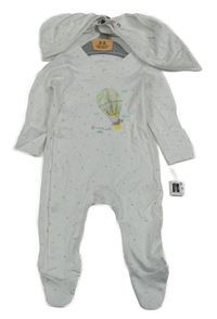 Nové - 3set- biely vzorovaný overal s obrázkem+ čepice+ slinták Dunnes