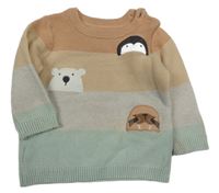 Béžovo-sivo-zelený sveter so zvieratkami F&F