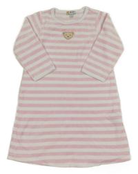 Růžovo-bílé pruhované sametové šaty s medvídkem 