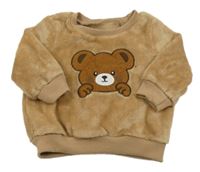 Hnedá chlpatá mikina s medvěďom