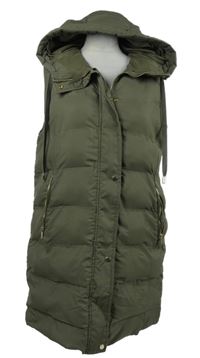 Dámska khaki šušťáková prešívaná zateplená vesta s kapucňou Zara