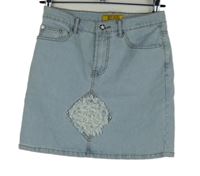 Dámská světlemodrá riflová sukně s krajkou a perlami Ican