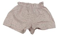 Bielo-svetloružové kvetované paper bag kraťasy H&M