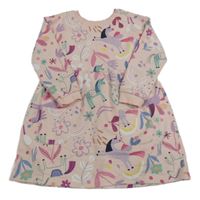 Světlerůžové květované teplákové šaty s jednorožci Nutmeg