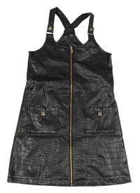 Černé koženkové propínací laclové šaty s kapsami River Island