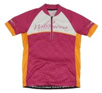 Fuchsiovo-bílý cyklistický dres s puntíky Nakamura