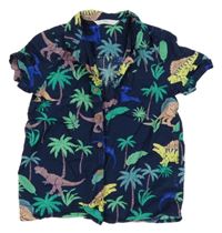 Tmavomodrá košeľa s farebnymi dinosaurami M&S