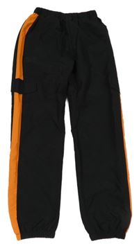 Čierno-oranžové cuff nohavice s vreckami Shein