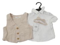 Nové - 3set - Biela košile + béžová vesta + motýlok Primark