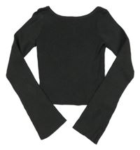 Nové - Tmavosivé rebrované úpletové crop tričko H&M