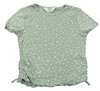 Světlekhaki rebrované crop tričko s kvietkami H&M