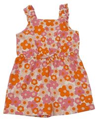 Bílo-růžovo-oranžový květovaný kraťasový overal Primark