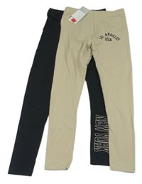 2x -Černé + béžové legíny s nápisem Primark