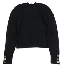 Čierny rebrovaný crop sveter s gombíky River Island