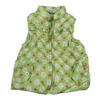 Limetková šušťáková zateplená vesta s kvietkami Topolino