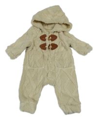 Béžová chlupatá kombinéza s kapucí 