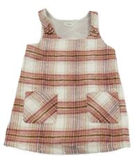 Bielo-ružovo-béžové kockované vlnené šaty F&F