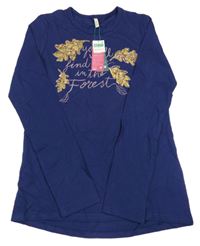 Nové - Tmavomodrá tunika s nápisem a lístky Benetton 