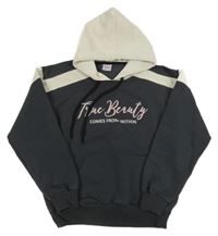 Tmavošedo-biela mikina s nápisom a kapucňou Yu-ko