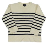 Smetanovo-tmavomodrý pruhovaný sveter T-Traxx