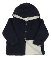 Tmavomodrý propínací zateplený svetr s kapucí Next