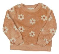 Oranžová chlpatá mikina s kvietkami C&A