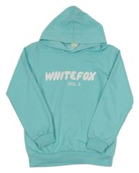 Tyrkysová mikina s nápisom a kapucňou