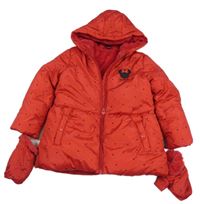 Červená šusťáková zimní bunda s Minnií a kapucí + rukavice George 