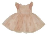 Broskvové síťované šaty s kytičkami 