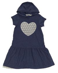 Tmavomodré bavlnené šaty s kvietkami a kapucňou H&M