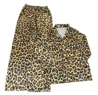 Béžovo-hnědé leopardí saténové pyžamo