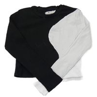 Čierno-biele rebrované crop tričko H&M