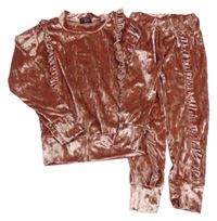 2set - Růžová sametová mikina s volánky + tepláky 