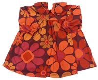 Mahagónovo-červeno-oranžové kvetované šaty s golierikom Next