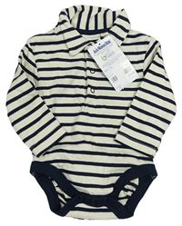 Smetanovo-tmavomodré pruhované body s golierikom Jojo Maman Bébé