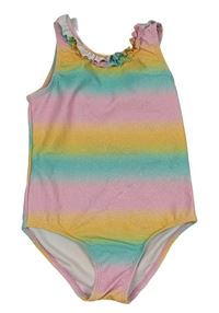 Barevné pruhované třpytivé jednodílné plavky s kanýrkem PRIMARK